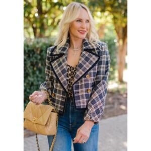 Veronica Beard Aise Double-Breasted Cotton Plaid Jacket size 2